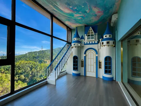 Blue castle themed space · On-site photo